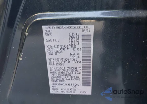 2015 Nissan Pathfinder Platinum from USA, damaged, VIN 5N1AR2MN1FC685253